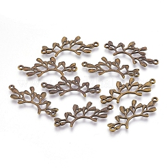 合金リンク/コネクター  鉛フリー及びカドミウムフリー  葉  アンティークブロンズ  38x17x2mm  穴：1.5mm&nbsp;EA11638Y-AB