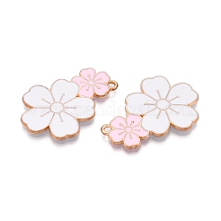 合金エナメルチャーム  ライトゴールド  鉛フリー＆カドミウムフリー  花のチャーム  ピンク  35x25x1.5mm  穴：2mm&nbsp;ENAM-T020-37B-RS