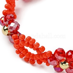 女性のためのガラスシードビーズブレスレット  花  ガラスと  レッド  6-1/2インチ（16.6cm）&nbsp;BJEW-MZ00143