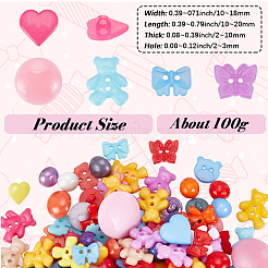 100gのプラスチックボタン  混合図形  1ホール＆2穴  ミックスカラー  10~20x10~18x2~10mm  穴：2~3mm&nbsp;BUTT-SP0001-24