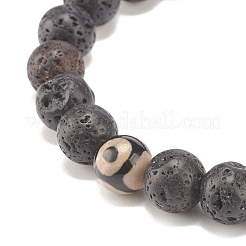 2Pcs 2 Style Natural Tibetan 3-Eye dZi Agate & Lava Rock Mala Bead Bracelets Set&nbsp;BJEW-JB07889