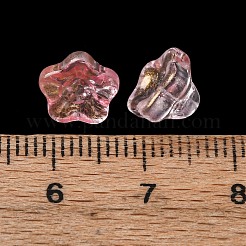 透明ガラスビーズ  ペチュニア  金粉付き  ライトコーラル  9x9x6mm  穴：1.4mm&nbsp;GLAA-T025-81B-04