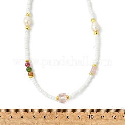 Natural Rose Quartz Heishi Beads & Rice Natural Pearl & Glass Seed Beaded Necklaces&nbsp;NJEW-JN06249-03