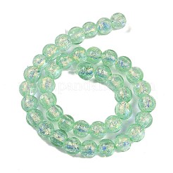 手作りのホイルランプワークビーズ連売り  ラウンド  淡緑色  8.5x7mm  穴：1.4mm  約40個/連  11.81''（30センチメートル）&nbsp;FOIL-K003-06A-06