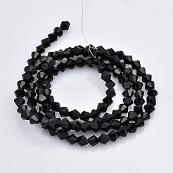 カット加工ダブルコーンガラスビーズ連売り  ブラック  3.5~3.8x3mm  穴：1mm  約107~110個/連  32.5~34cm&nbsp;EGLA-P017-3mm-04
