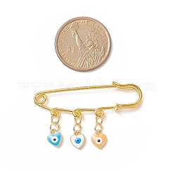 Rack Plating Brass Enamel Heart with Evil Eye Charms Safety Pin Brooch&nbsp;JEWB-BR00090