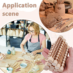 10Pcs Flower/Tree/Star Print Wood Rolling Pin&nbsp;AJEW-HY0003-14