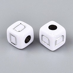 不透明なアクリルビーズ  文字付きのキューブ  シルバーライン入り  文字d  9~10x9~10x9~10mm  穴：4mm  約625個/500g&nbsp;SACR-T035-03D