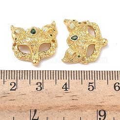 真鍮製マイクロパヴェグリーンキュービックジルコニアフォックスマスクコネクターチャーム  18KGP本金メッキ  17.5x18x5.5mm  穴：1.2mm&nbsp;KK-H526-11G-02