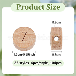 ウッドビーズ  アルファベット付きフラットラウンド  ビスク  15x8mm  穴：3mm&nbsp;WOOD-WH0064-78