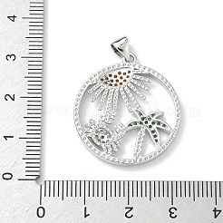 真鍮製マイクロパヴェキュービックジルコニアペンダント  フラットラウンド  プラチナ  ツリー  27.5x25x2.5mm  穴：4x3.5mm&nbsp;KK-P330-07A-P