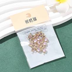 SHEGRACE Brass Pave Cubic Zirconia Flat Round Connector Charms&nbsp;XGRQ2O042-435B-G