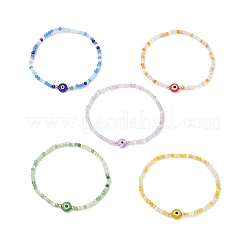 Handmade Evil Eye Lampwork & Glass Beads Stretch Bracelets for Women&nbsp;BJEW-JB12510
