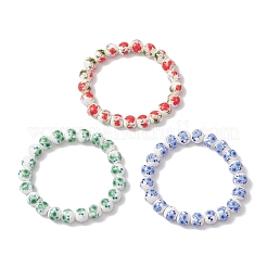 3Pcs 3 Colors Handmade Flower Printed Porcelain Ceramic Round Beads Stretch Bracelets for Women&nbsp;BJEW-JB12090