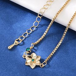 Brass Micro Pave Cubic Zirconia Birthday Flower Link Bracelets&nbsp;BJEW-U031-01G-05