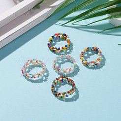 ラウンドミックススタイルガラスシードビーズフィンガー指輪  金メッキ真鍮ビーズ付き  ミックスカラー  usサイズ14 1/4(23.2mm)&nbsp;RJEW-JR00318