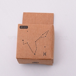 木の切手  ゴム入り  [12]の星座のある正方形  魚座  30x30x24mm&nbsp;DIY-WH0175-46L