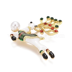 Alloy Reindeer Brooch with Plastic Pearl for Christmas&nbsp;JEWB-A004-03G