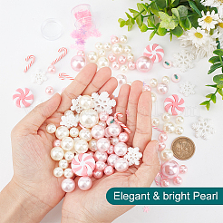 DIY クリスマス花瓶フィラー  キャンディケイン＆ツリー＆ロリリップポリマークレイ＆プラスチックラウンドビーズを含む  スノーフレーク pvc ネイル アート スパンコール  ピンク&nbsp;DIY-BC0009-66