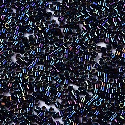 Fgb 11/0グレードaガラスシードビーズ  シリンダー  均一なシードビーズサイズ  虹メッキ  プルシアンブルー  1.5x1mm  穴：0.5mm  約2000個/10g&nbsp;X-SEED-S030-0604