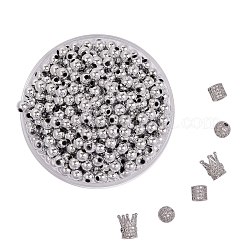 6個3スタイル真鍮製マイクロパヴェキュービックジルコニアビーズ  350個のccbプラスチックビーズ付き  プラチナ  2個/スタイル&nbsp;ZIRC-SZ0001-17
