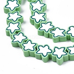 手作り樹脂粘土ビーズ連売り  スター  薄緑  8~10x8~10x3~4.5mm  穴：1.5mm  約40個/連  12.60インチ〜13.58インチ（32~34.5cm）&nbsp;CLAY-S096-043C