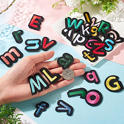 ポリエステルのコンピューター刺繍布、アイロン接着、縫い付けパッチ  アップリケ  ミックスカラー  a～zの文字  32.5~40.5x13~13x1.5mm  52個/セット&nbsp;DIY-TA0016-34A