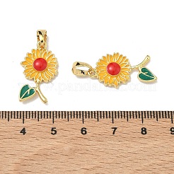 真鍮製エナメルペンダント  花のチャーム  18KGP本金メッキ  23x13x2.5mm  穴：6x3mm&nbsp;KK-H265-03G