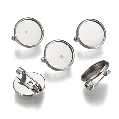 変色しにくい304ステンレススチール製ブローチ金具  フラットラウンド  ステンレス鋼色  トレイ：12mm  14x6mm  ピン：0.7mm&nbsp;X-STAS-F191-04P-12mm
