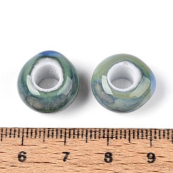 手作りの陶器ビーズ  ファンシーアンティーク施釉磁器  大穴ビーズ  ロンデル  ダークシーグリーン  15x8mm  穴：6mm&nbsp;PORC-S498-05R