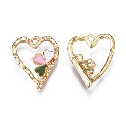 合金エナメルチャーム  カドミウムフリー＆鉛フリー  花とハート  ライトゴールド  カラフル  19.5x15.5x3.5mm  穴：1.5mm&nbsp;ENAM-S126-010-RS