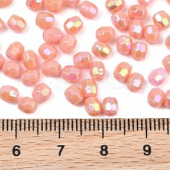 Abカラーメッキ環境に優しいポリスチレンアクリルビーズ  多面カット  バレル  ピンク  4x4mm  穴：1mm  約16666個/500g&nbsp;TACR-L003-44