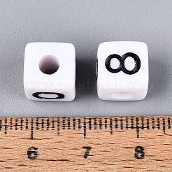 不透明なアクリルの欧州大きな穴ビーズ  数字0~9の立方体  エナメル  混合図形  9.5~10x9.5~10x9.5~10mm  穴：4mm&nbsp;SACR-N020-01M-02