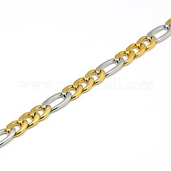 男性用ファッショナブルなマット304ステンレススチールフィガロチェーンネックレス  カニカン付き  ミックスカラー  21.85インチ〜23.62インチ（55.5~60cm）x7mm&nbsp;STAS-A028-N016C