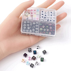 160個4スタイルクラフトスタイルアクリルビーズ  キューブ  ミックスカラー  6x6x6mm  穴：3mm  40個/スタイル&nbsp;MACR-YW0002-73