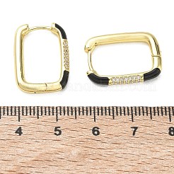 真鍮製マイクロパヴェキュービックジルコニアフープピアス  エナメル  長方形  鉛フリー＆カドミウムフリー  ラックめっき  長持ちメッキ  18KGP本金メッキ  ブラック  21x15x3mm&nbsp;KK-CBA98BA-01G-C