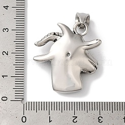 イオンプレーティング（IP）304ステンレスペンダント  ヤギの頭のチャーム  アンティークシルバー  28x28x7.5mm  穴：7.5x5mm&nbsp;STAS-Z075-19AS
