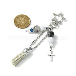 ガラスとアクリルのペンダント装飾  スター亜鉛合金スイベルカニカンとフェイクスエードタッセル付き  プラチナ  125mm&nbsp;HJEW-JM01382