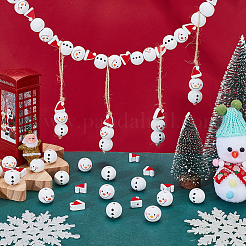 クリスマステーマプリント木製ヨーロピアンビーズ 60個 3スタイル  大穴ビーズ  雪だるまと帽子  ミックスカラー  14.5~20x14.5~18mm  穴：2.5~5mm  60個/セット&nbsp;WOOD-PH0003-21