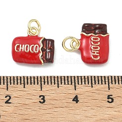 真鍮製エナメルチャーム  チョコレートチャーム  長持ちメッキ  ラックめっき  鉛フリー＆カドミウムフリー  18KGP本金メッキ  レッド  12x12.5x3.5mm  丸カン：5x0.8ミリ  内径：3.5mm&nbsp;KK-F933-10G