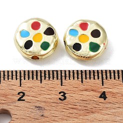 ラックメッキ合金エナメルビーズ  フラットラウンド  ゴールドカラー  11x4mm  穴：1.8mm&nbsp;PALLOY-Q458-27G