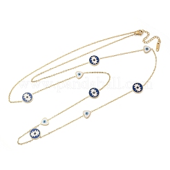 304 Stainless Steel Blue & White Enamel Evil Eye Link Chain Long Necklaces&nbsp;NJEW-V001-02G
