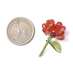 クリアガラスペンダント  花  パールガラスパールラウンドビーズと304ステンレススチールループ付き  レッド  36x29x24mm  穴：1.6mm&nbsp;PALLOY-MZ00732-02