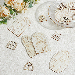 128Pcs Unfinished Wood Dollhouse Doors & Windows&nbsp;WOOD-GO0001-22