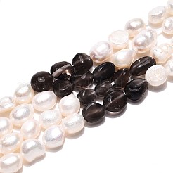 Natural Ice Obsidian Nuggets & Natural Cultured Freshwater Pearl Beads Strands&nbsp;PEAR-N023-01A-06
