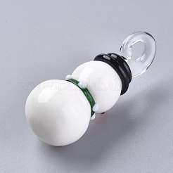 クリスマス手作りランプワークペンダント  3d雪だるま  グリーン  44~47x19.5x22mm  穴：4.5~7.5mm&nbsp;LAMP-G141-03B