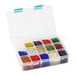 375g15色ガラスシードビーズ  透明色  ラウンド  ミックスカラー  6/0  4~5x2.5~4.5mm  穴：1.2~1.5mm  25 G /カラー&nbsp;SEED-JP0004-01-4mm