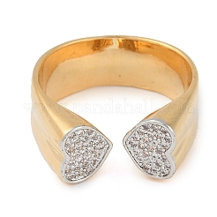 Heart Brass Micro Pave Clear Cubic Zirconia Open Cuff Ring for Women&nbsp;X-RJEW-Q819-20G