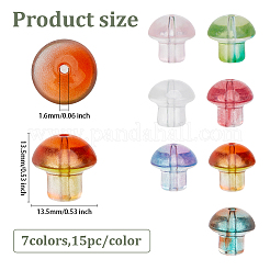 透明ガラスビーズ105色7個  キノコ  ミックスカラー  13.5x13.5mm  穴：1.6mm  15個/カラー&nbsp;GLAA-ME0001-14