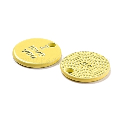 合金スプレー塗装チャーム  単語とフラットラウンド私はあなたを愛して  きいろ  13x1.5mm  穴：1.6mm&nbsp;PALLOY-B005-02H
